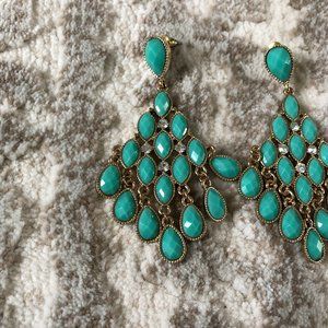 Turquoise Stoned & Gold Chandelier Style Earrings